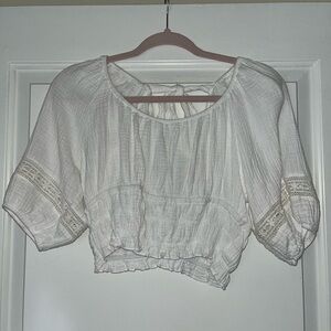 Altar'd State White Puff Sleeve Smocked Crop Blouse